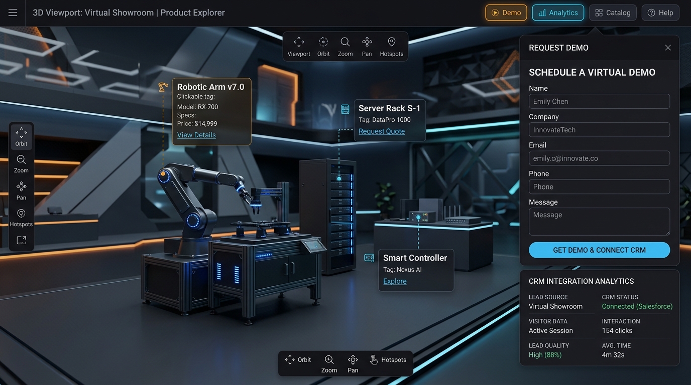 Virtual Showroom B2B Lead Generation: Integrating 3D Viewports with HubSpot & Salesforce CRM